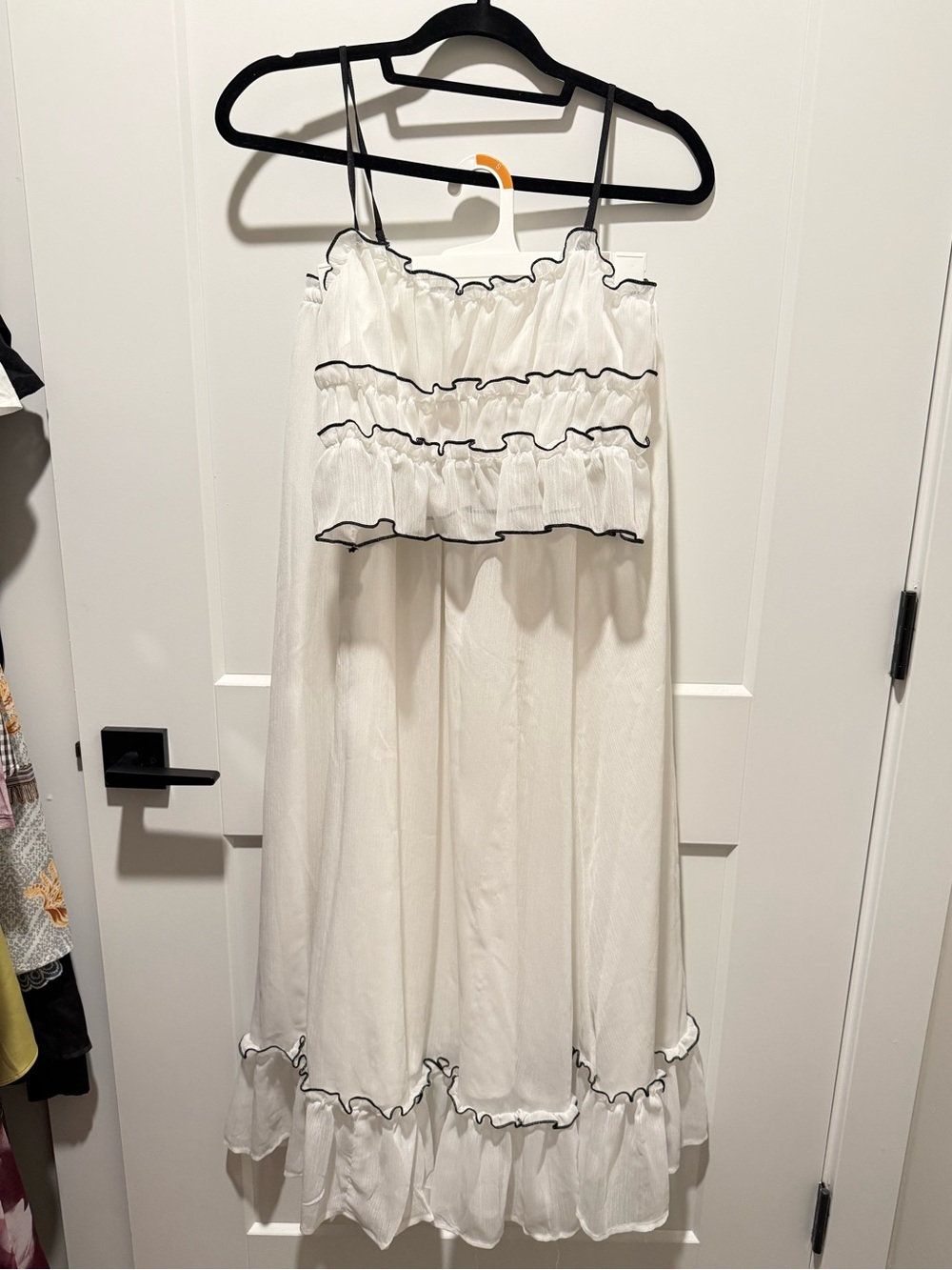 White Ruffle Top & Skirt with Black Trim